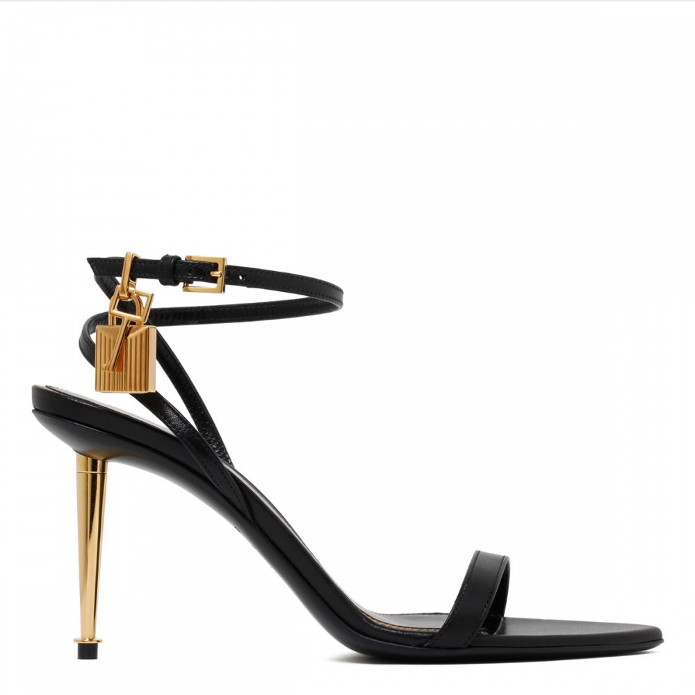 Padlock black leather sandals