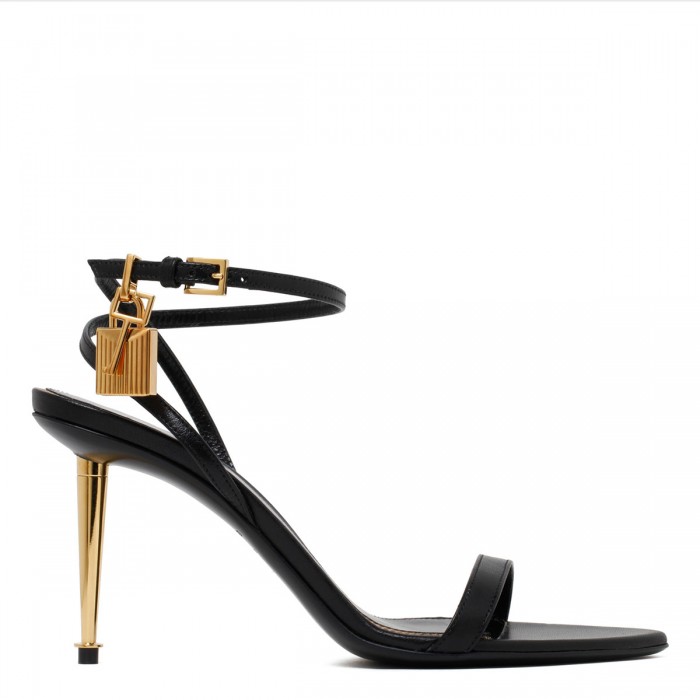 Padlock black leather sandals