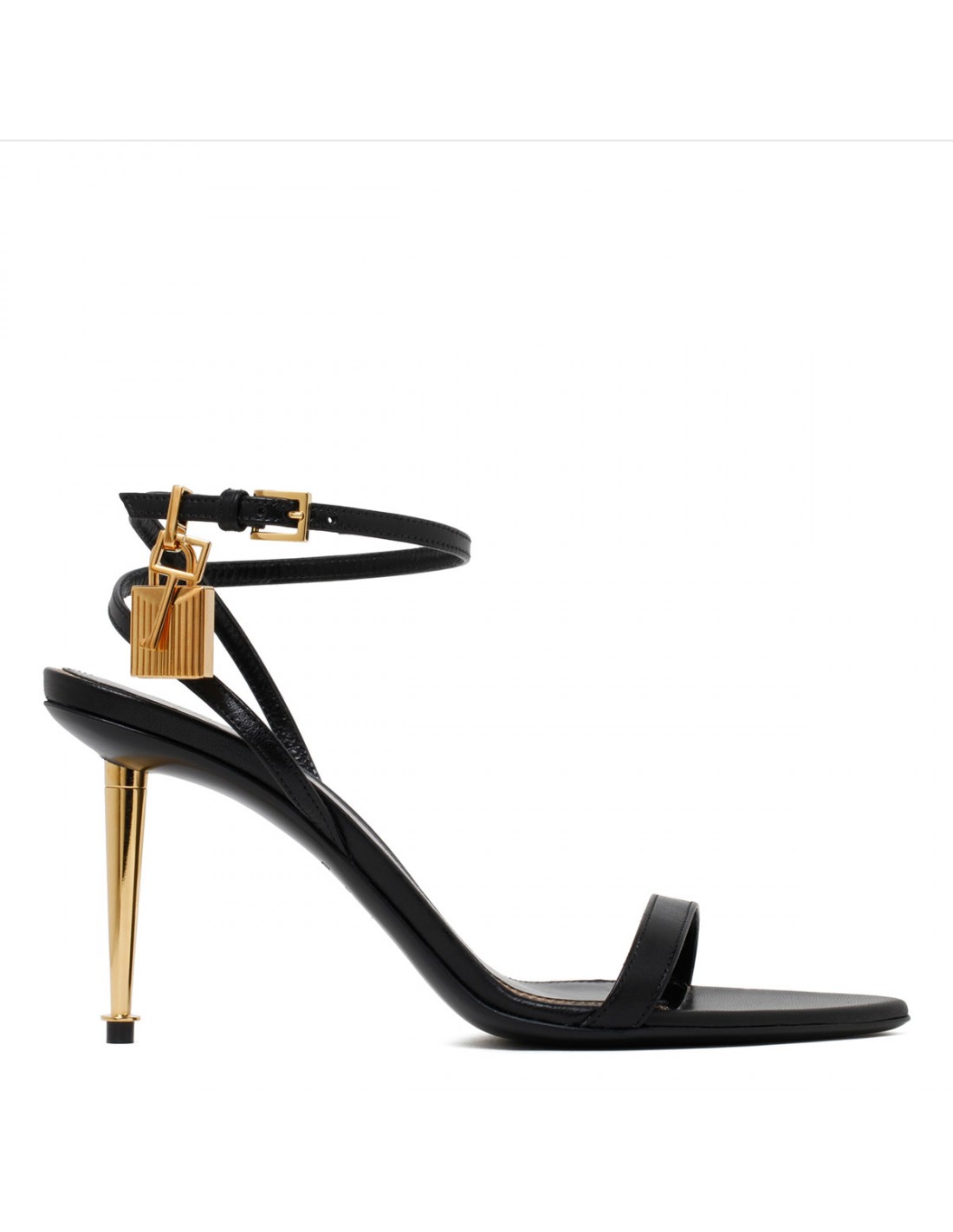 Padlock black leather sandals