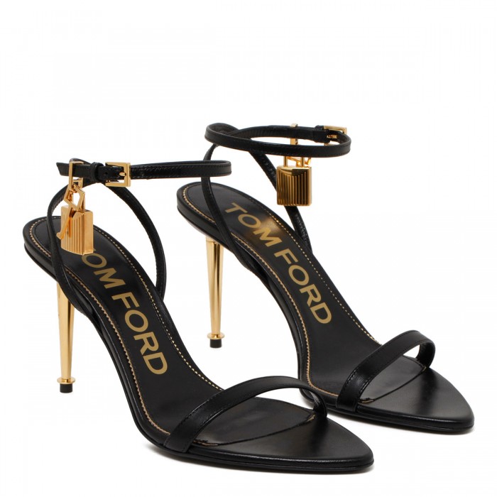 Padlock black leather sandals