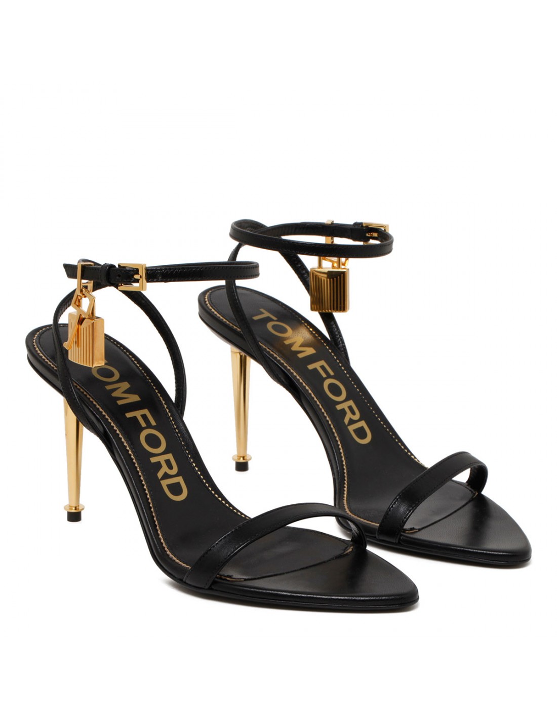 Padlock black leather sandals