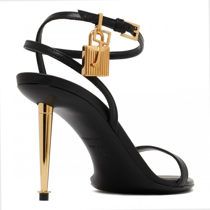 Padlock black leather sandals