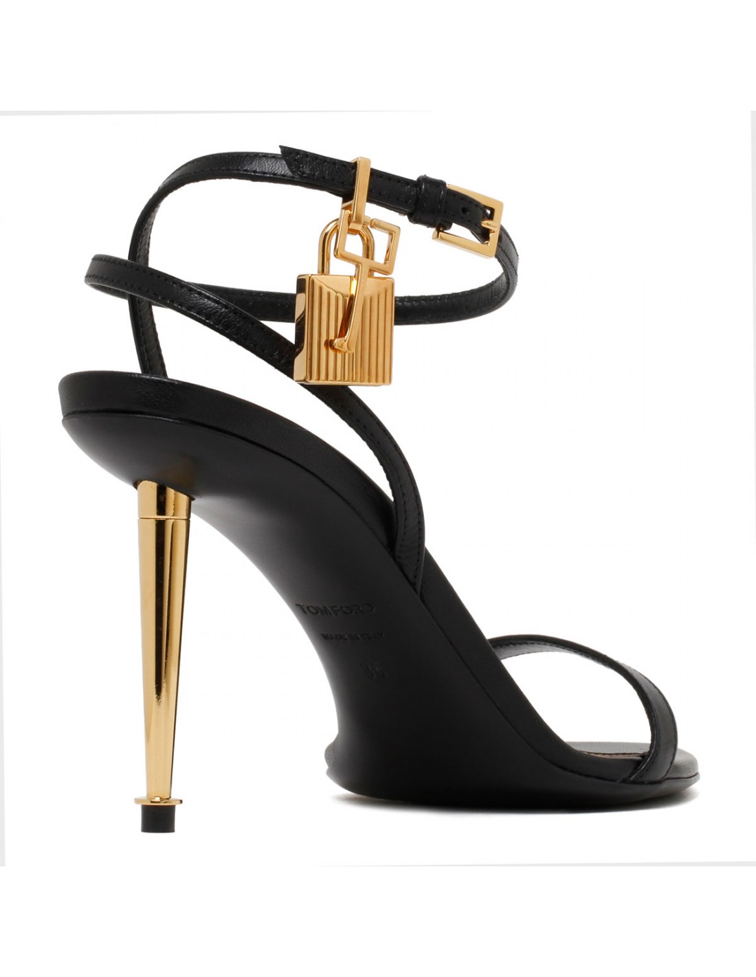 Padlock black leather sandals