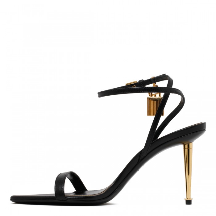 Padlock black leather sandals