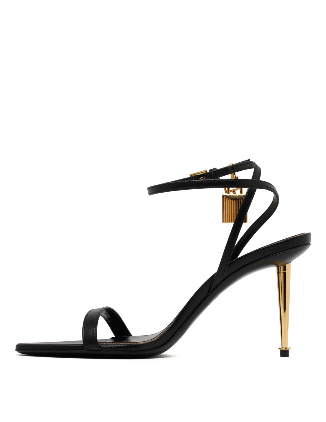 Padlock black leather sandals