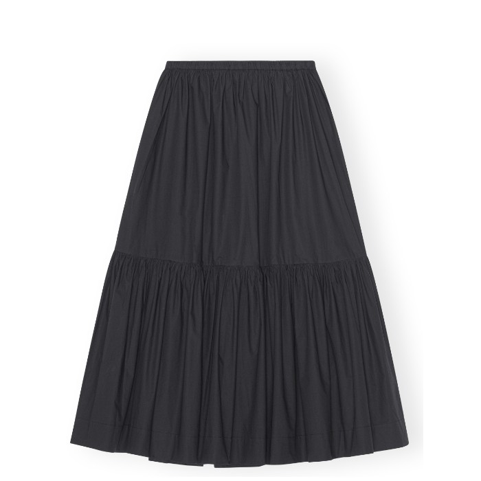 Poplin maxi flounce skirt