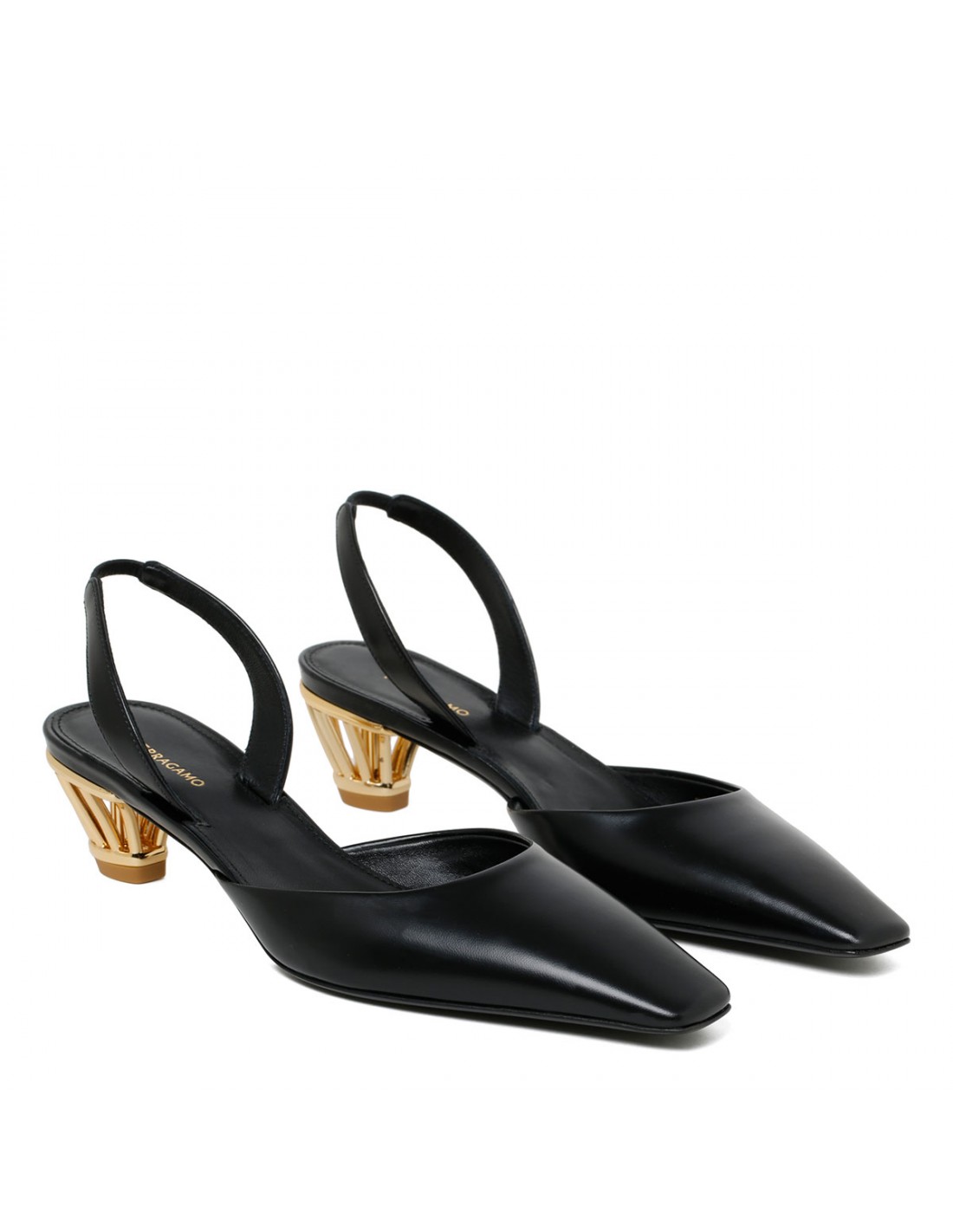 Black leather slingback pumps