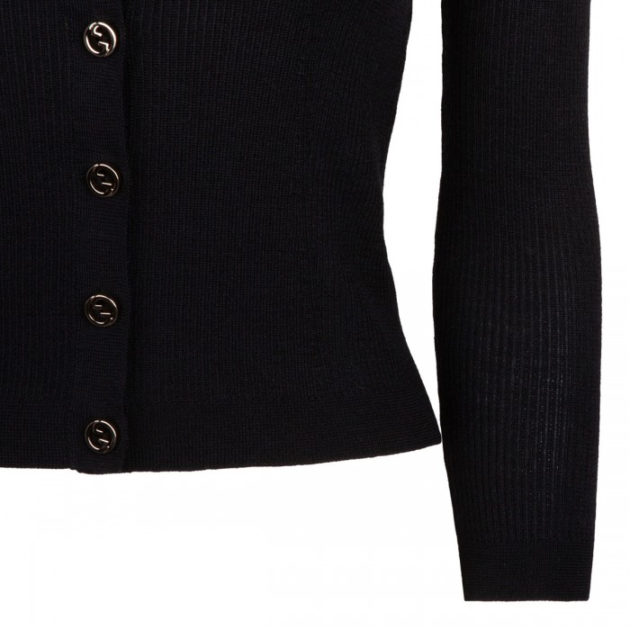 Black rib wool and silk cardigan