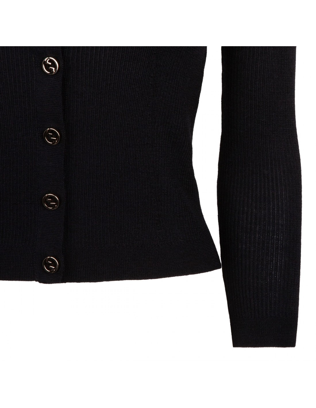 Black rib wool and silk cardigan