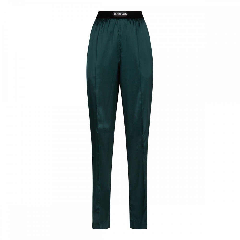 Dark emerald silk satin pants