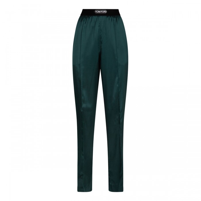 Dark emerald silk satin pants