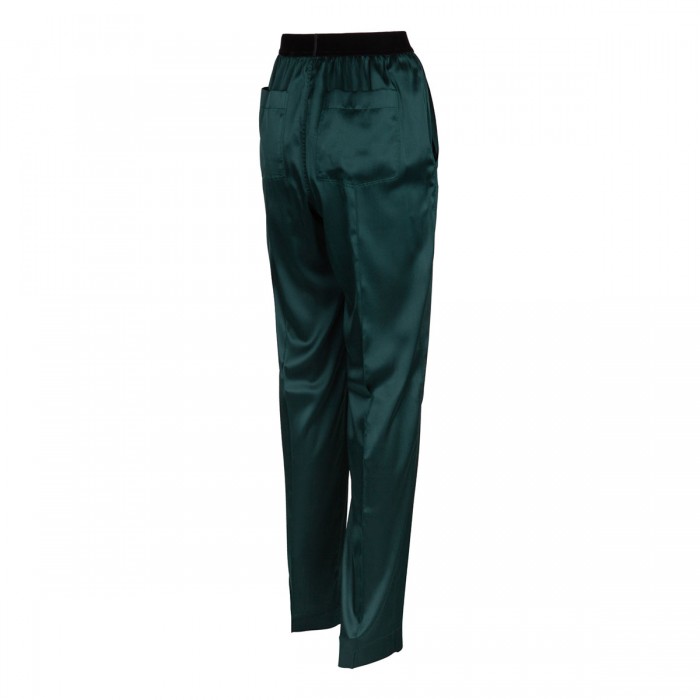 Dark emerald silk satin pants