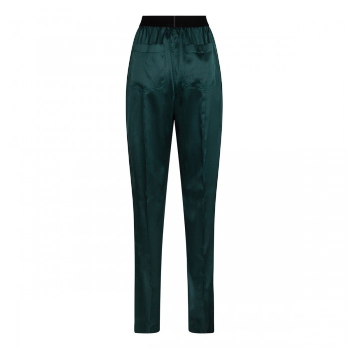 Dark emerald silk satin pants