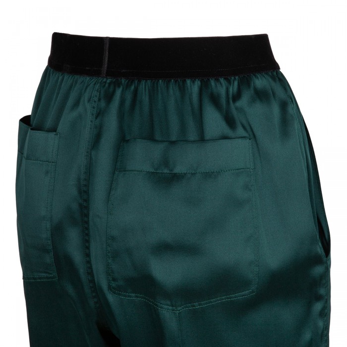 Dark emerald silk satin pants