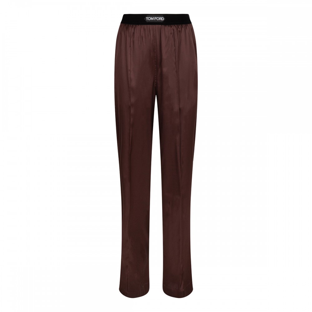 Dark brown silk satin pants