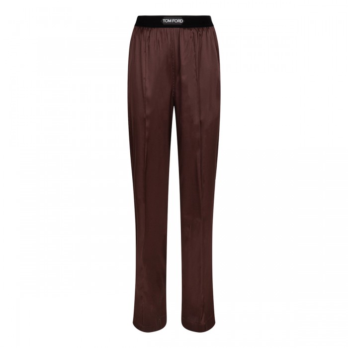 Dark brown silk satin pants