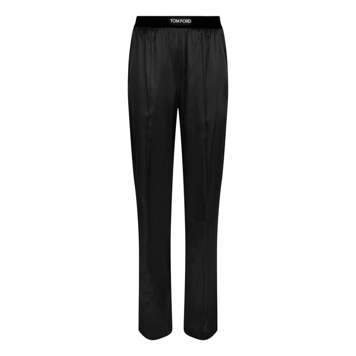 Black silk satin pants