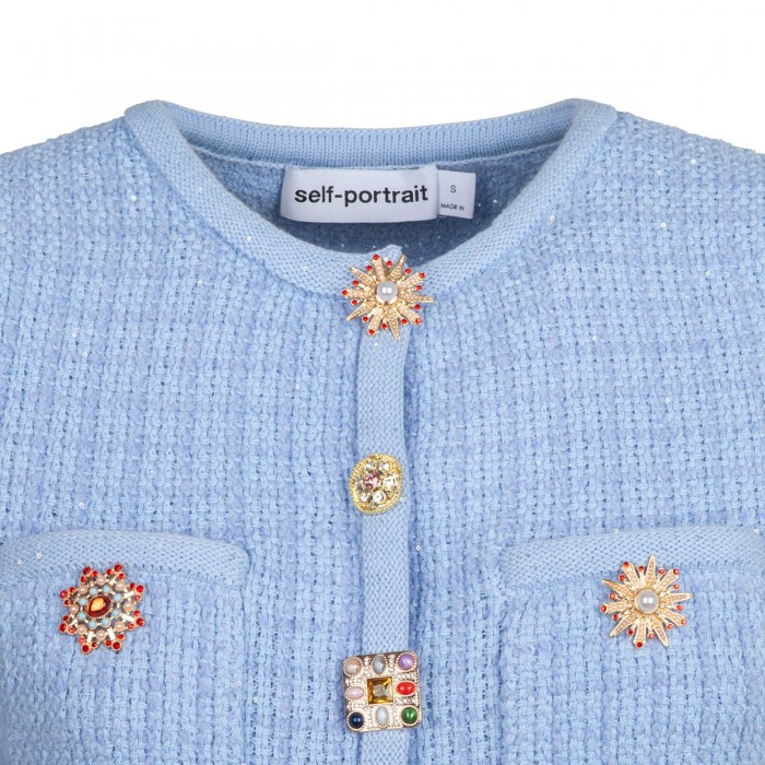 Blue jewel button knit mini dress