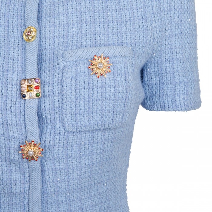 Blue jewel button knit mini dress