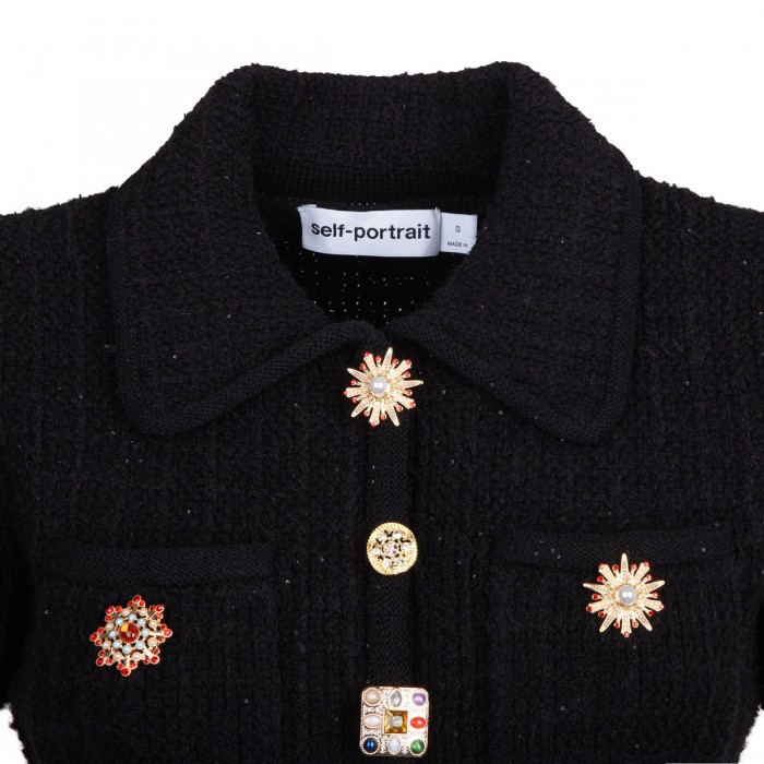 Black jewel button knit mini dress