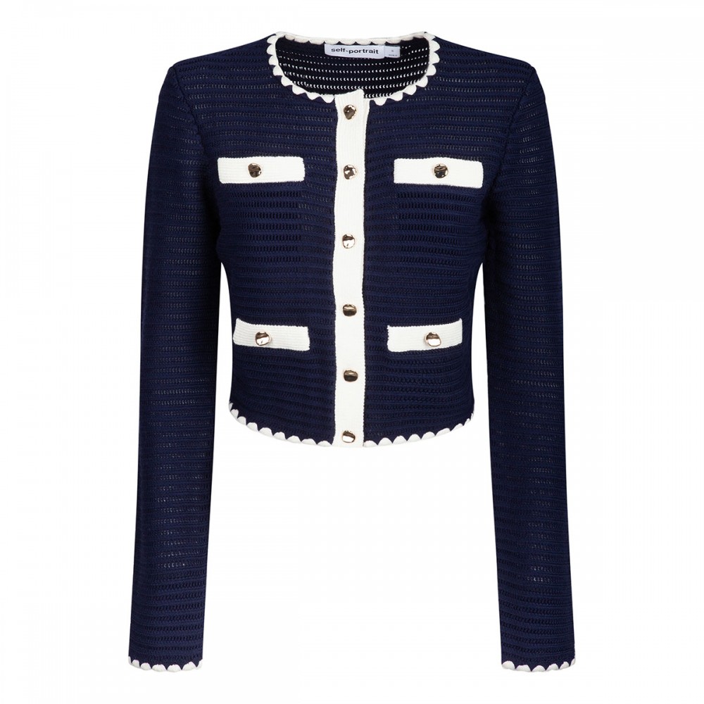 Navy crochet contrast trim cardigan