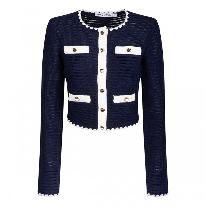 Navy crochet contrast trim cardigan