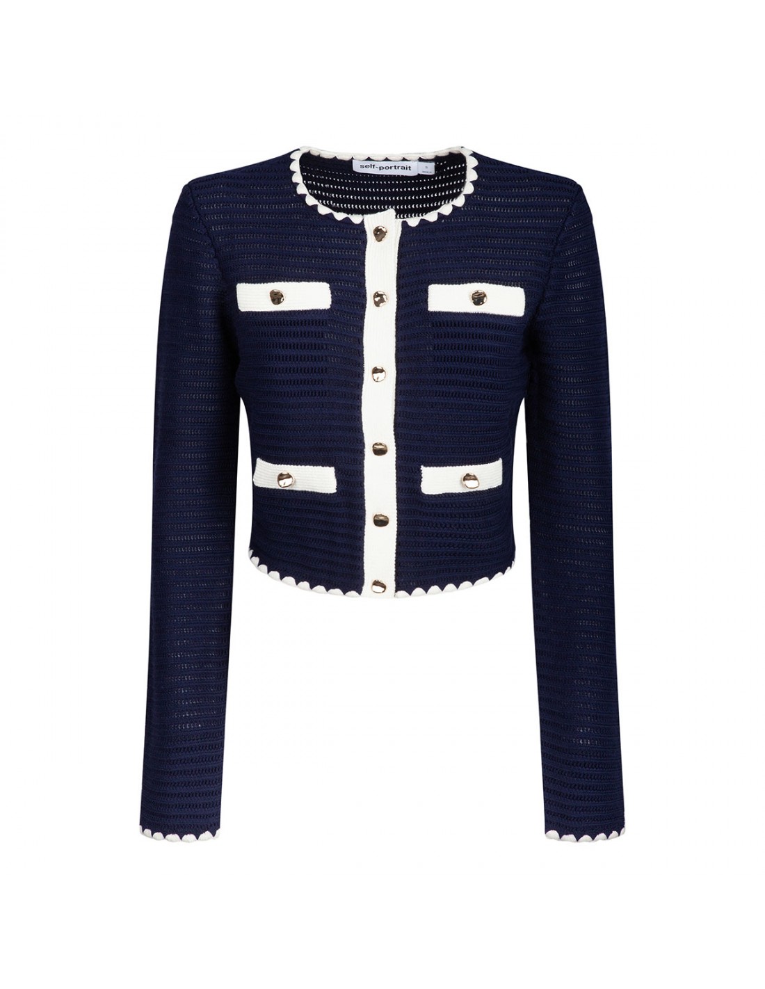 Navy crochet contrast trim cardigan