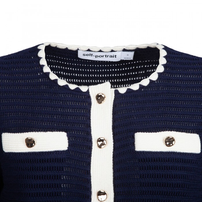 Navy crochet contrast trim cardigan