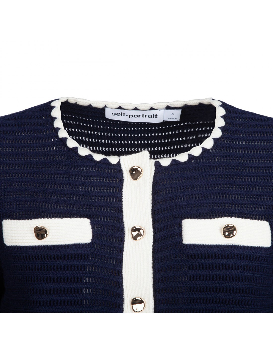 Navy crochet contrast trim cardigan