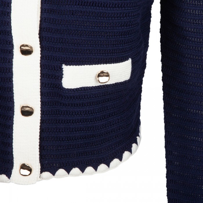 Navy crochet contrast trim cardigan