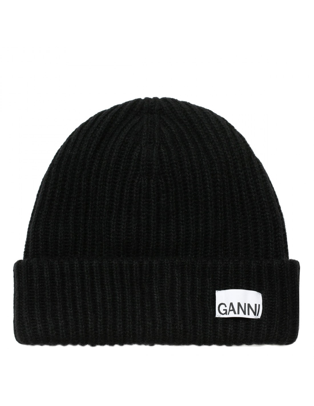 Black ribbed knit wool beanie