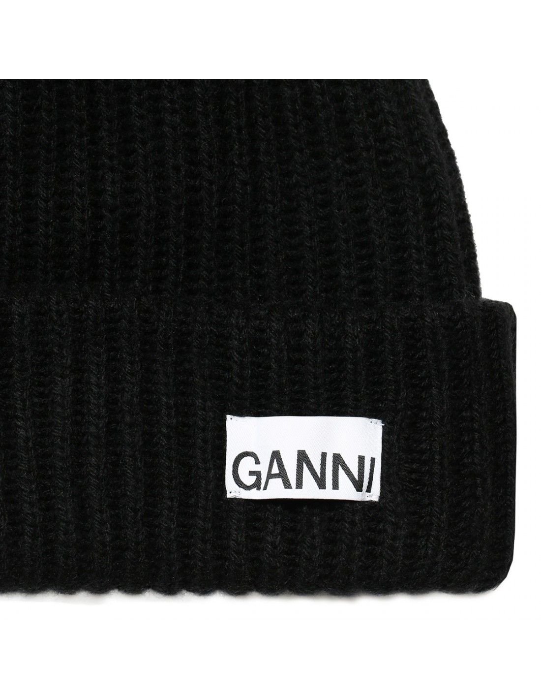 Black ribbed knit wool beanie