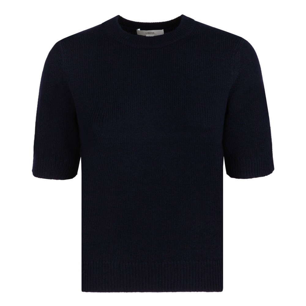 Marine blue wool and cashmere top