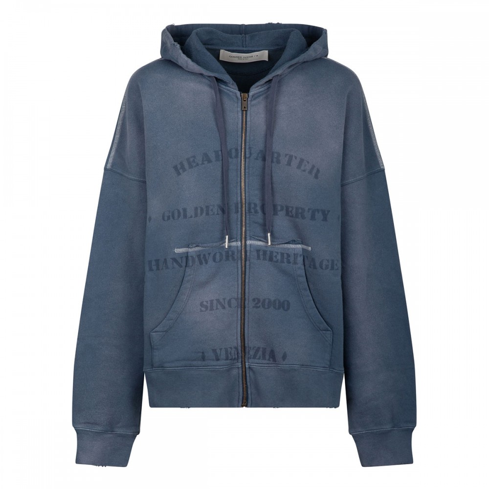 Blue cotton zipped hoodie