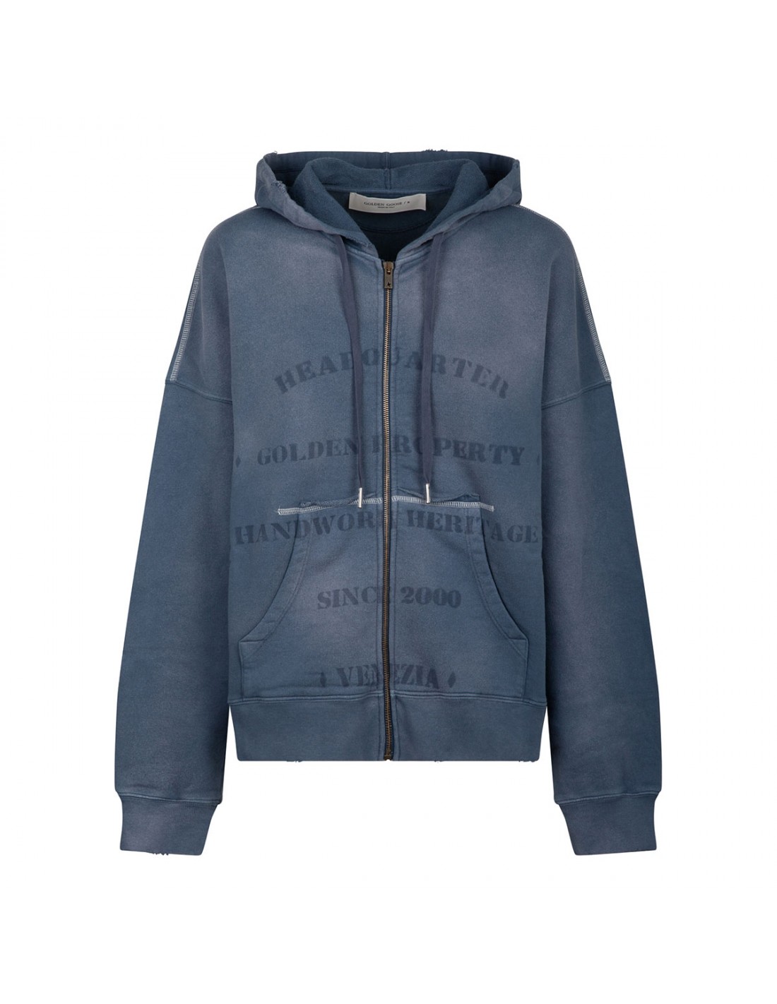 Blue cotton zipped hoodie