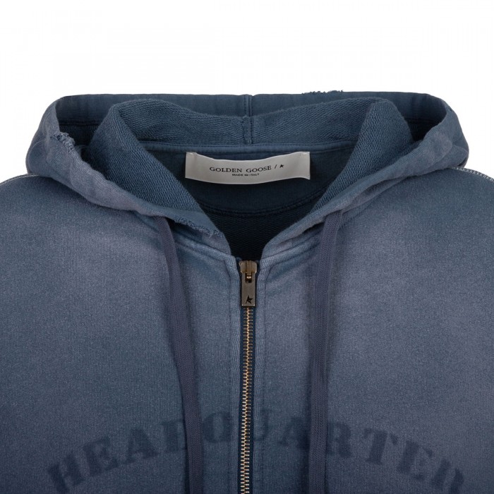 Blue cotton zipped hoodie