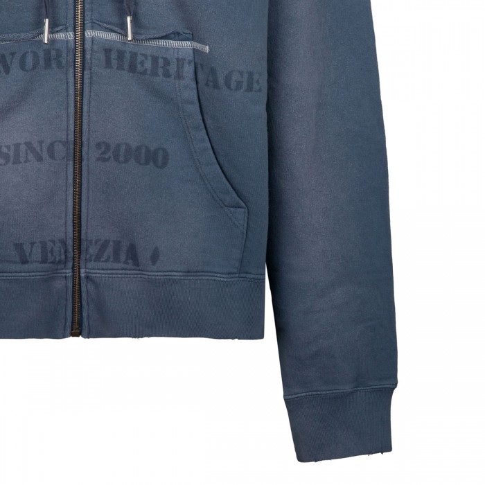 Blue cotton zipped hoodie