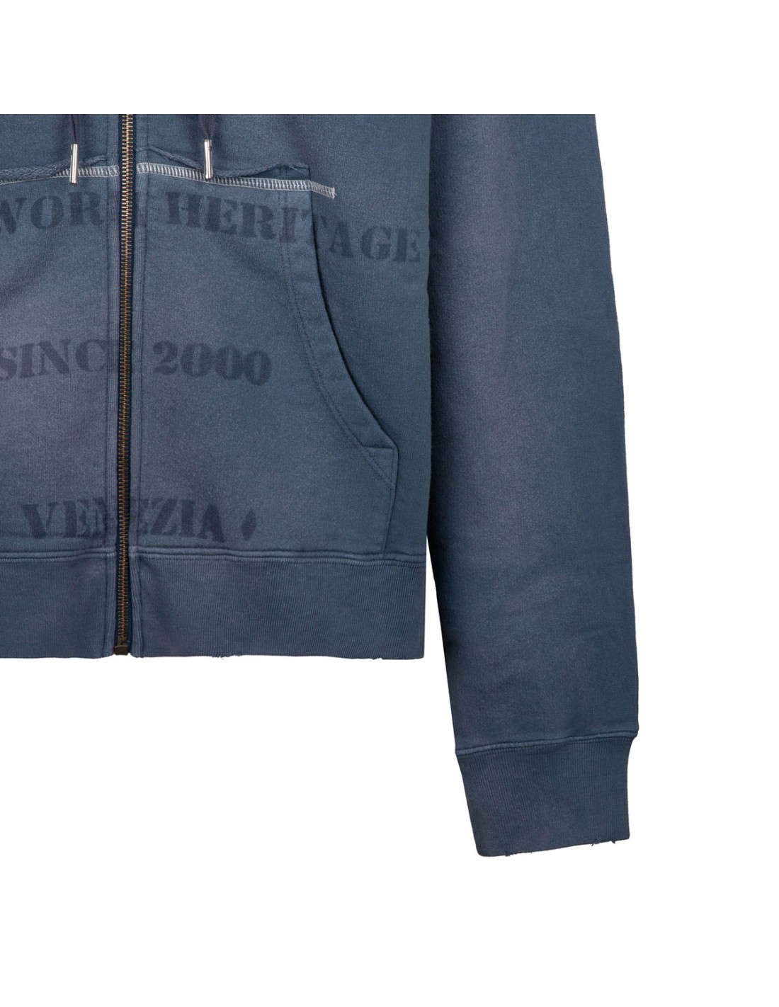 Blue cotton zipped hoodie