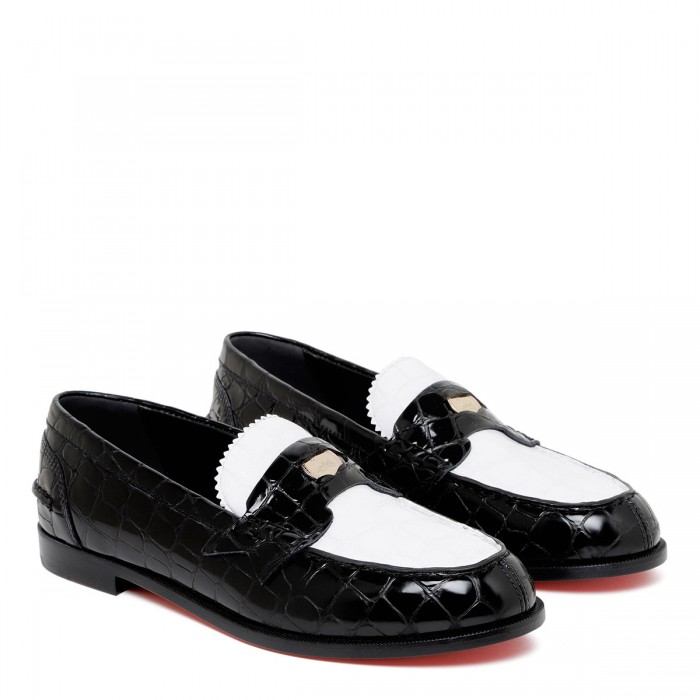 Penny black and white loafers