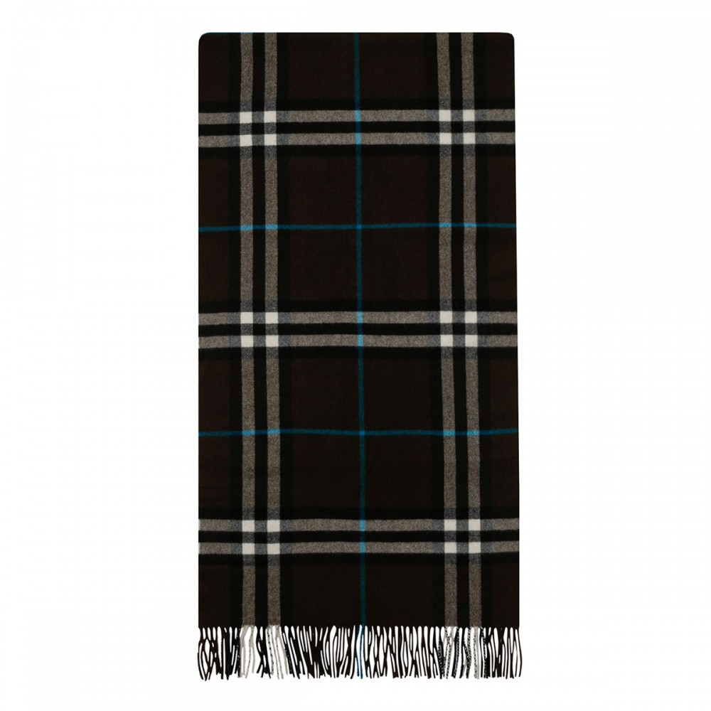 Wide check cashmere scarf