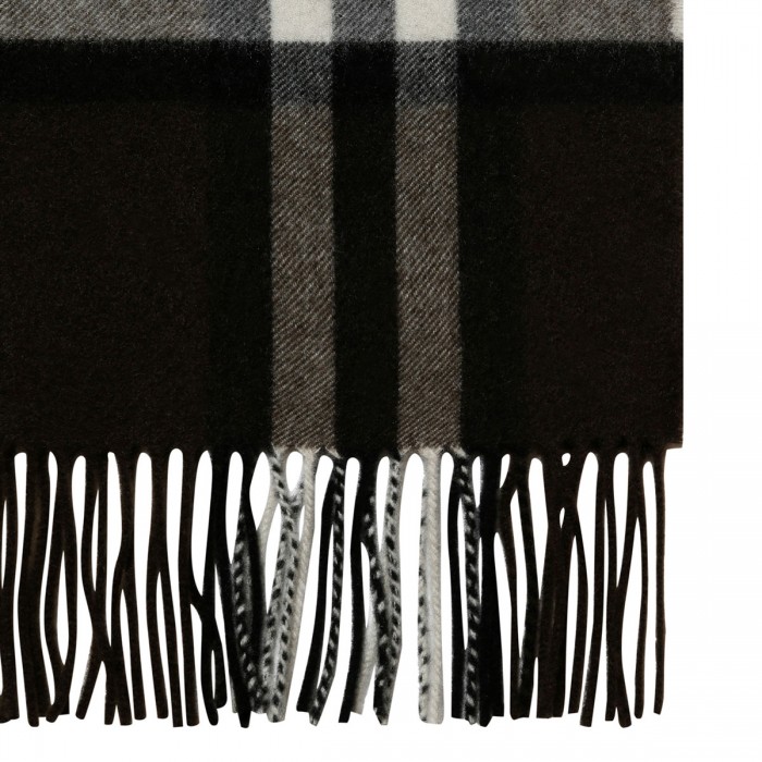 Wide check cashmere scarf