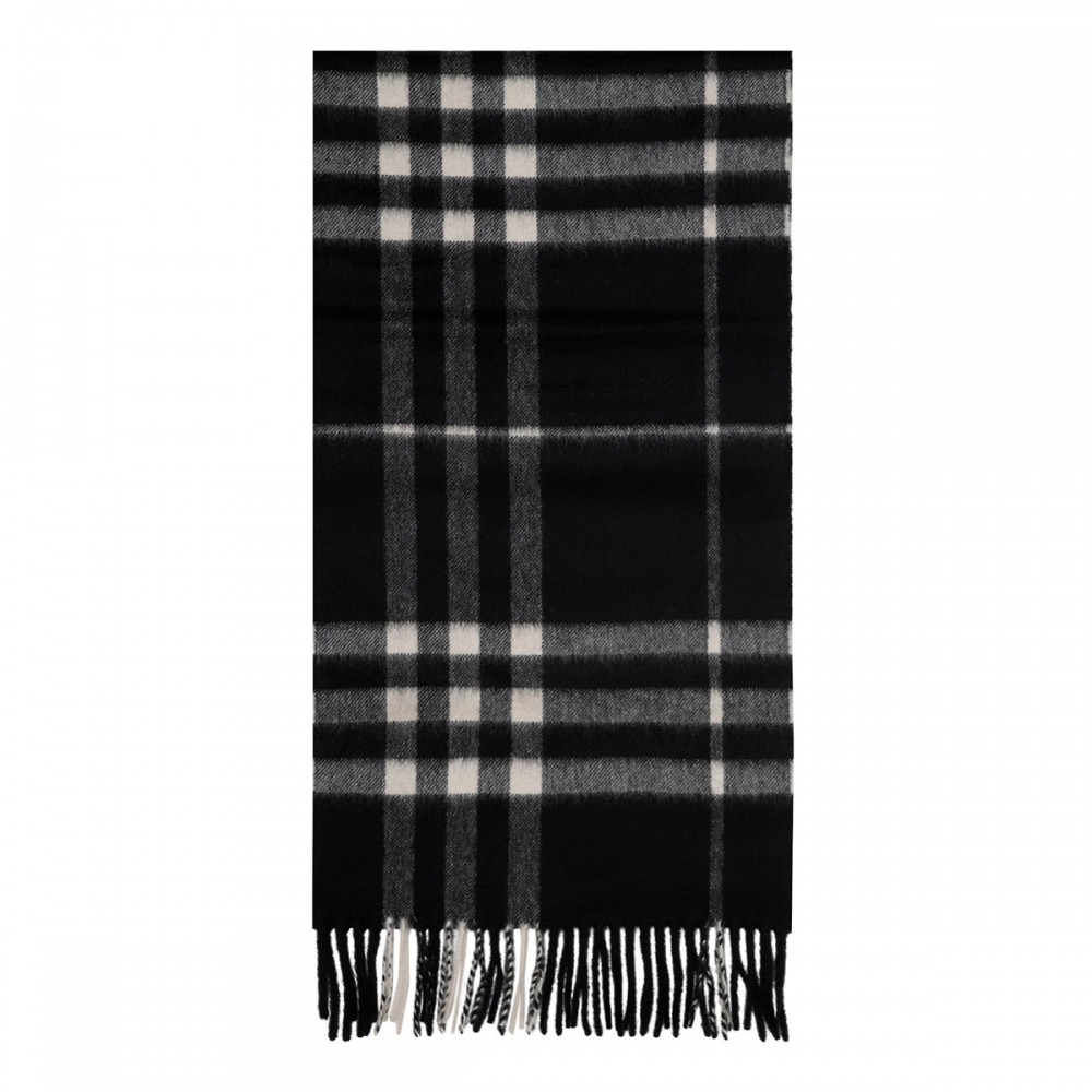 Wide check cashmere scarf