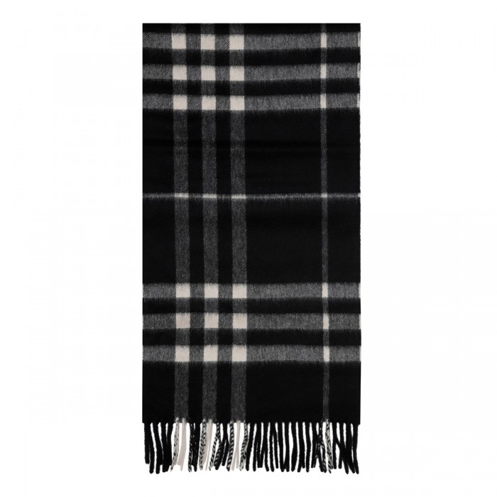 Wide check wool scarf