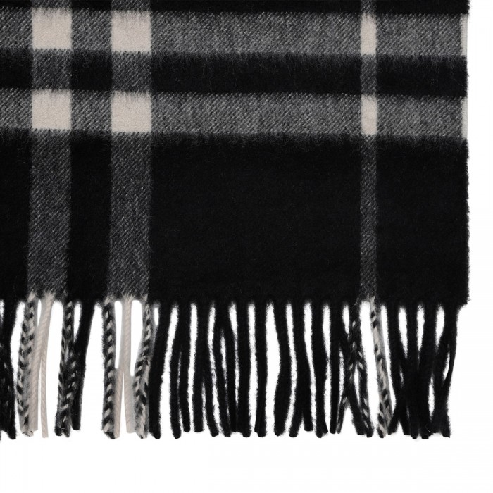 Wide check cashmere scarf