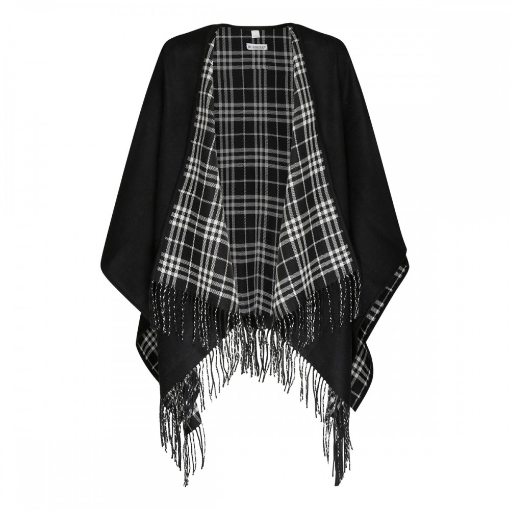 Reversible check wool cape