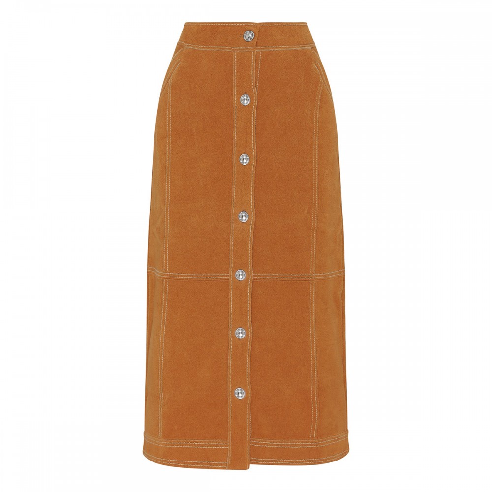 Suede effect long skirt