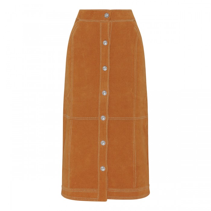 Suede effect long skirt