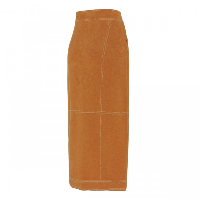 Suede effect long skirt