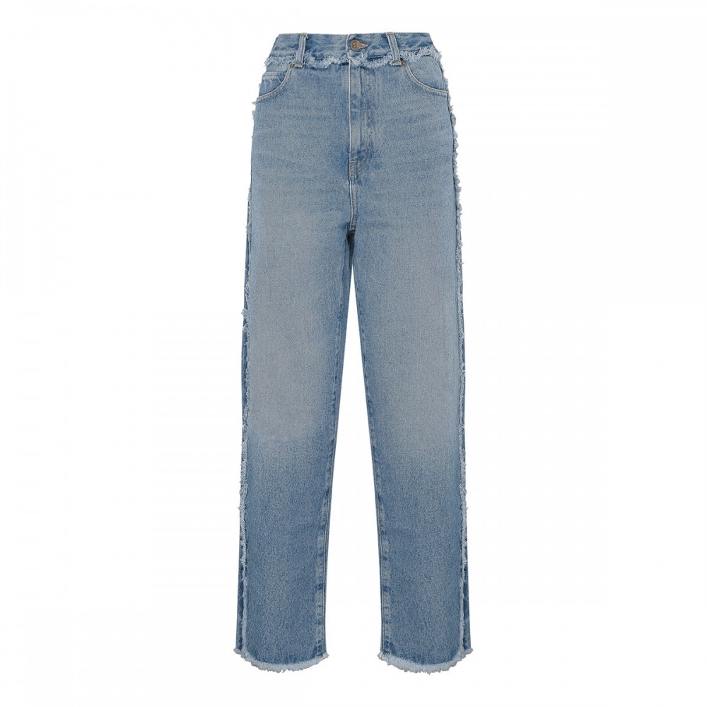 Fringed regular denim jeans