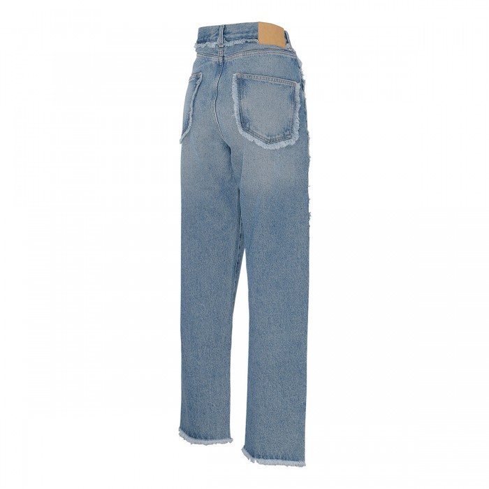 Fringed regular denim jeans